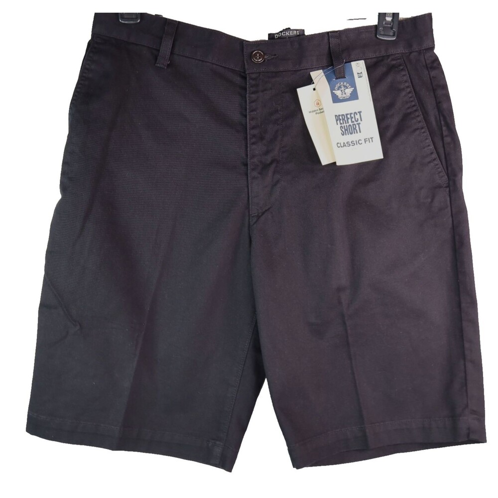Dockers Perfect Shorts Men's Size 33 Black Chino Flat Front Pockets Cotton NWT